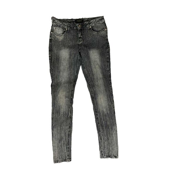 Rocawear Jeans Womens 9 Skinny Black Acid Wash Embellished Back Pocket Stretch - Picture 1 of 12